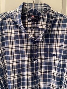 Vineyard Vines Navy and White Plaid Button-Down Shirt